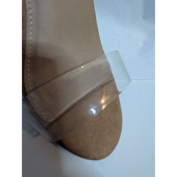 Torrid Clear Translucent Block Heels Faux Suede Sz 8.5WW Adjustable Strap - Picture 8 of 13